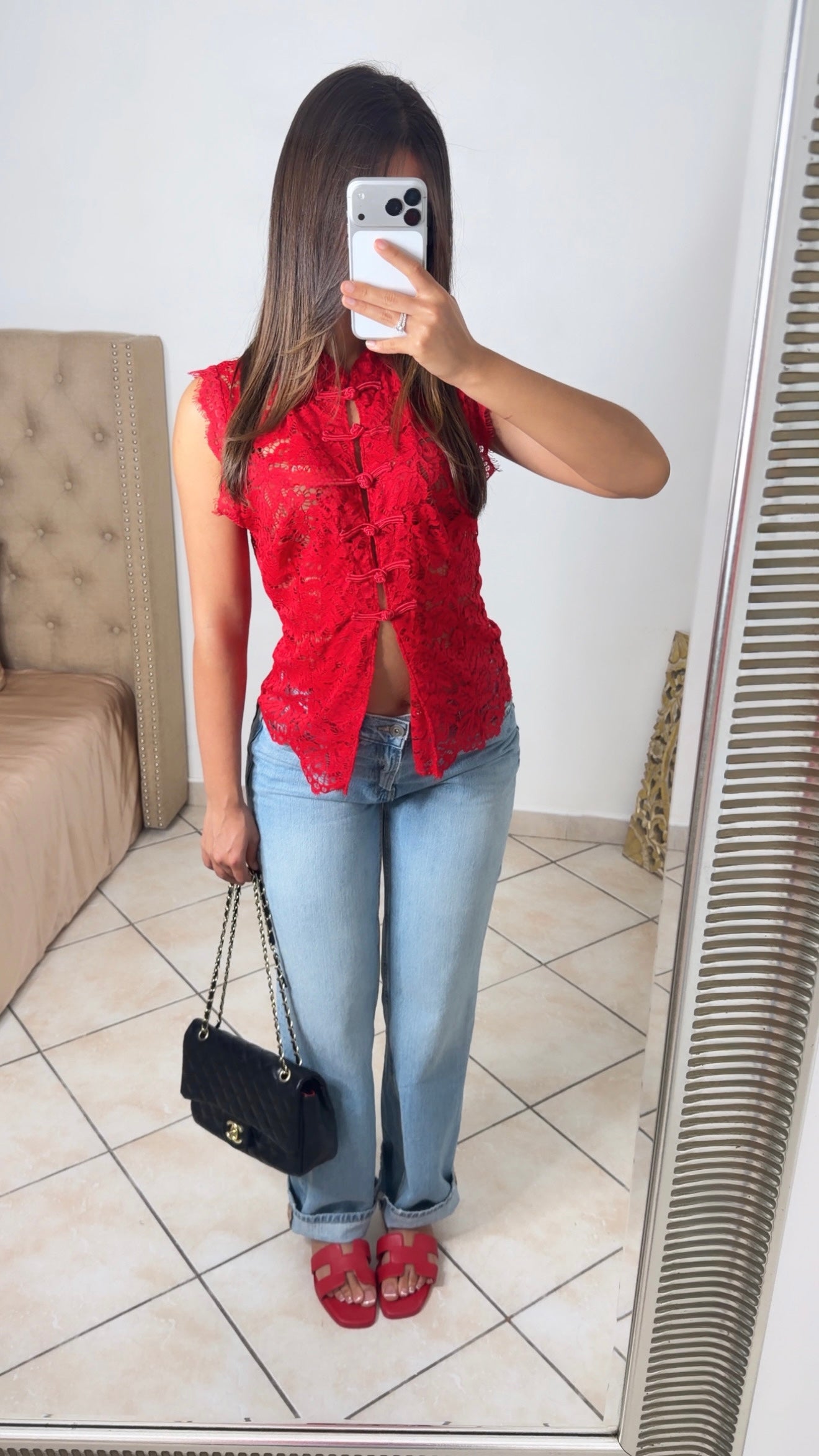 Top style Mao en dentelle transparent [ROUGE]
