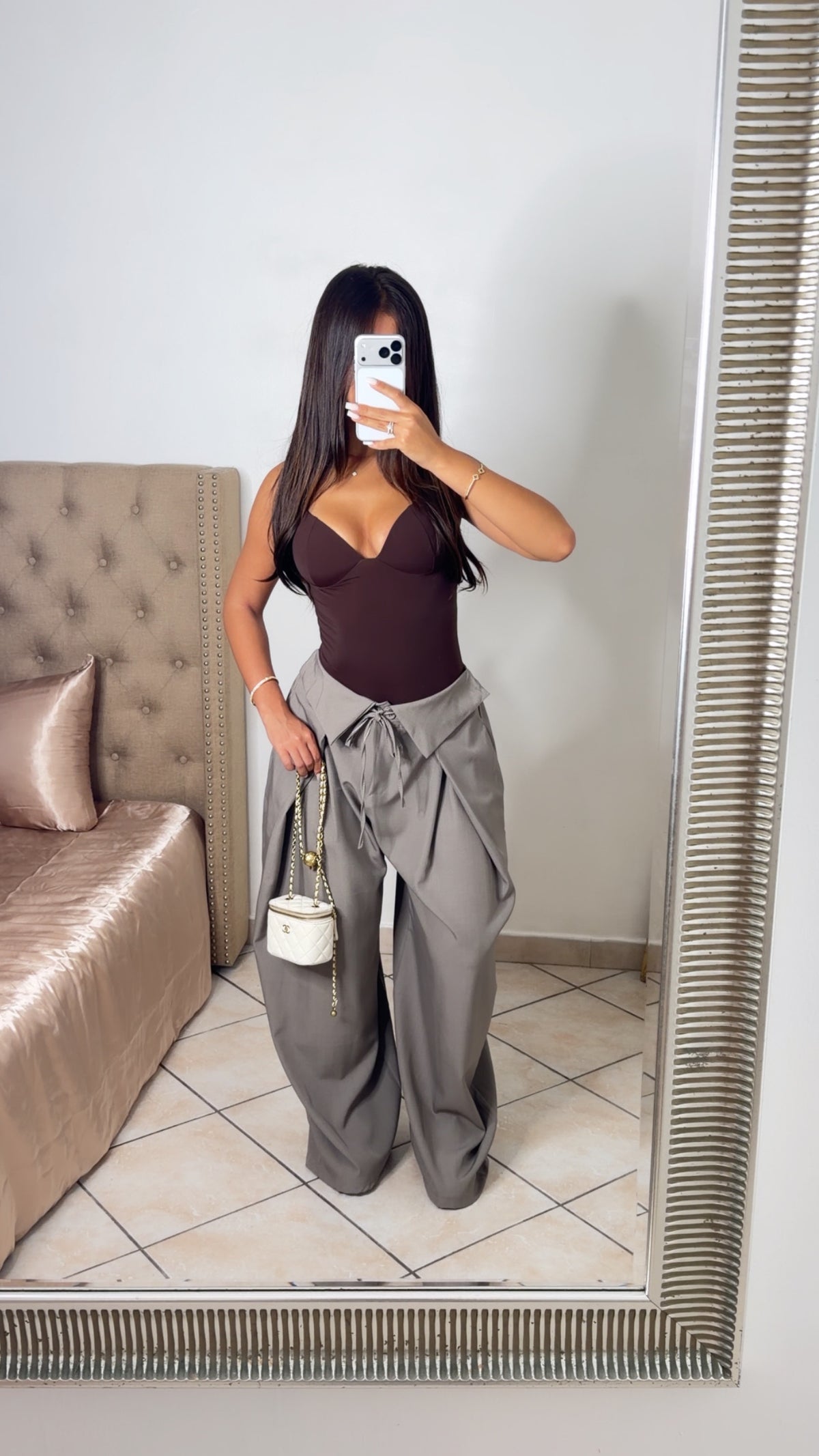 Pantalon doublé à nouer [TAUPE]