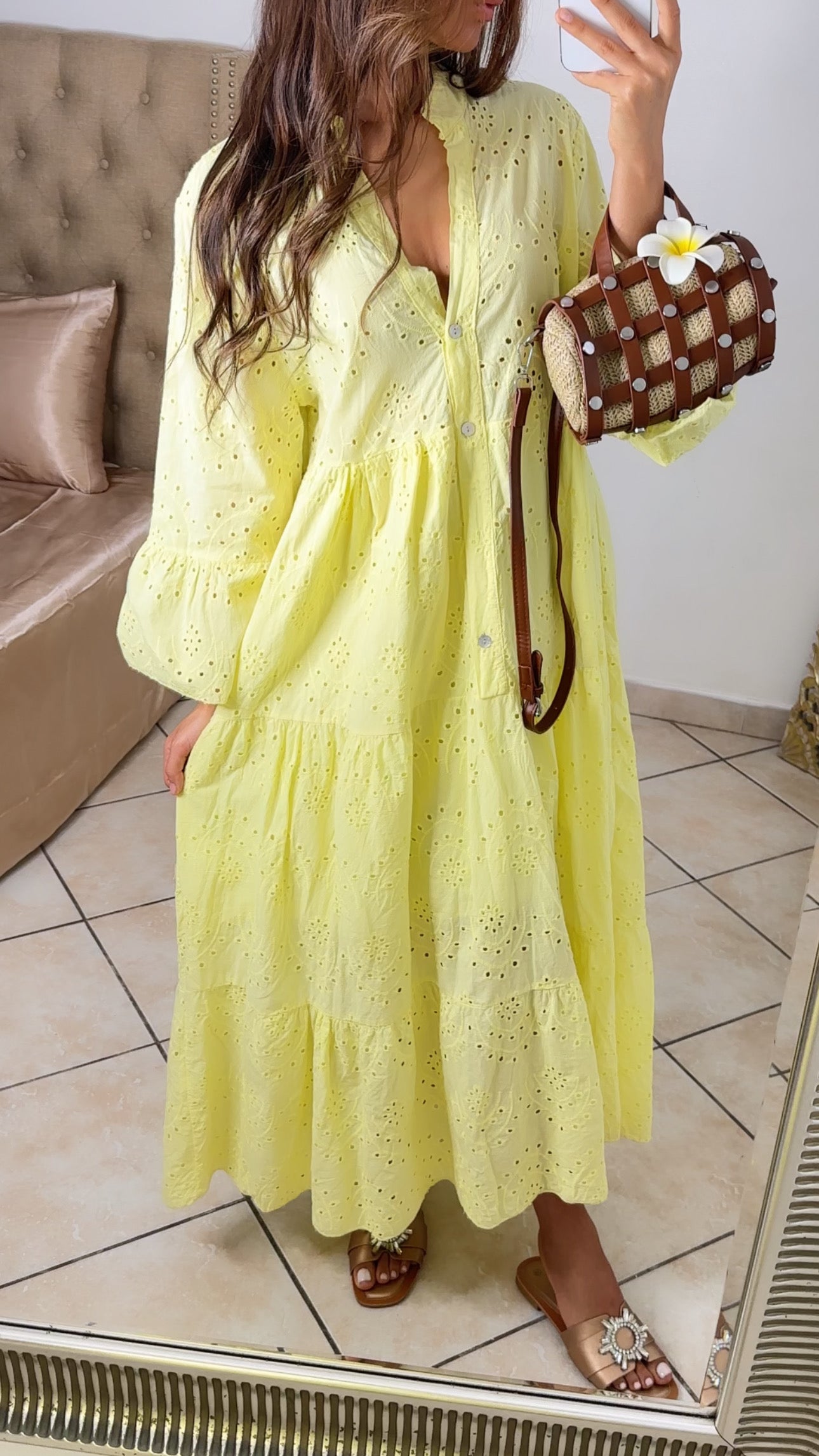Robe broderie en coton [JAUNE]