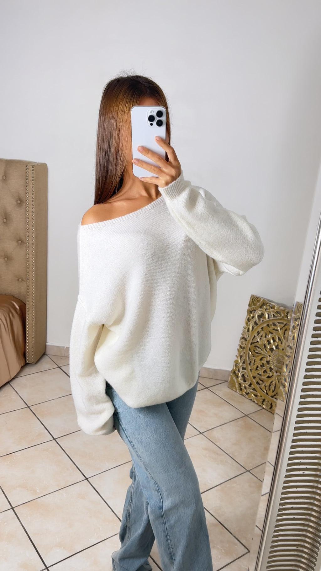 Pull asymétrique en laine [CREME]