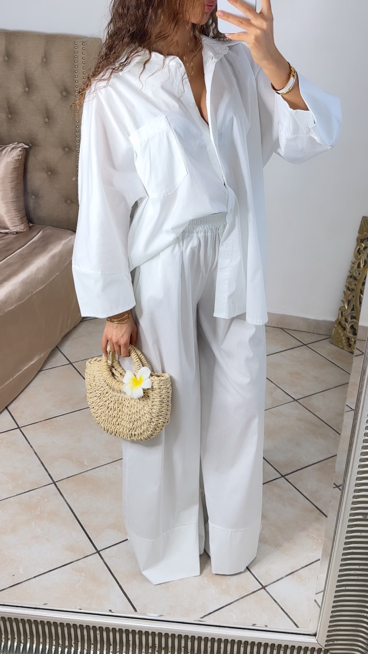 Ensemble chemise oversize et pantalon en popeline [BLANC]