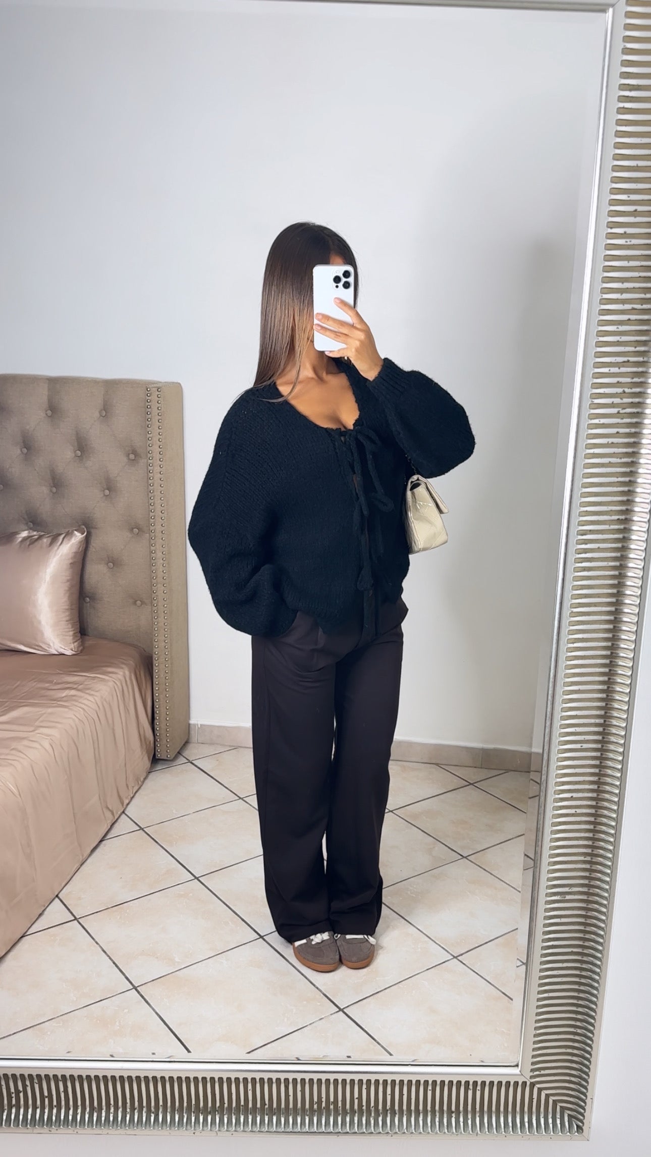 Cardigan en maille triple noeuds [NOIR]