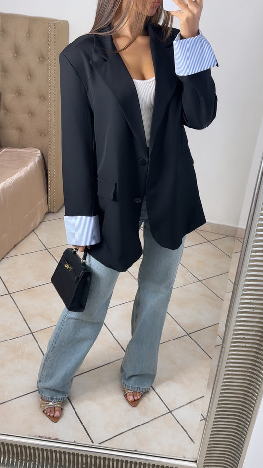 Blazer oversize à revers BLEU [NOIR]