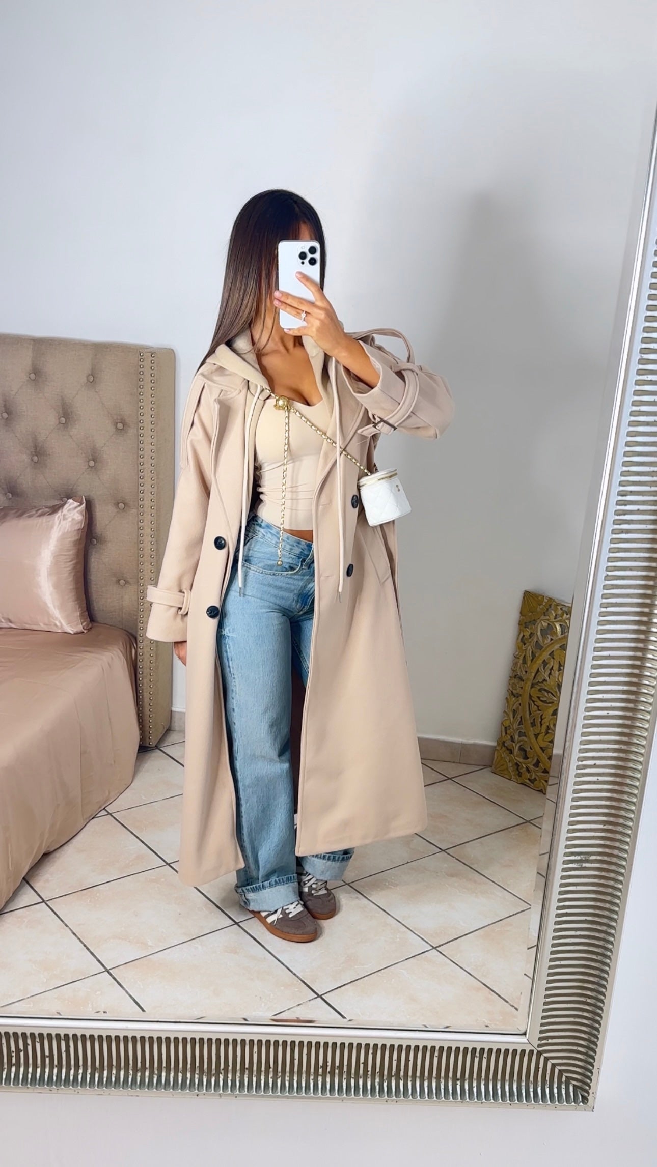 Manteau style trench à capuche [BEIGE]