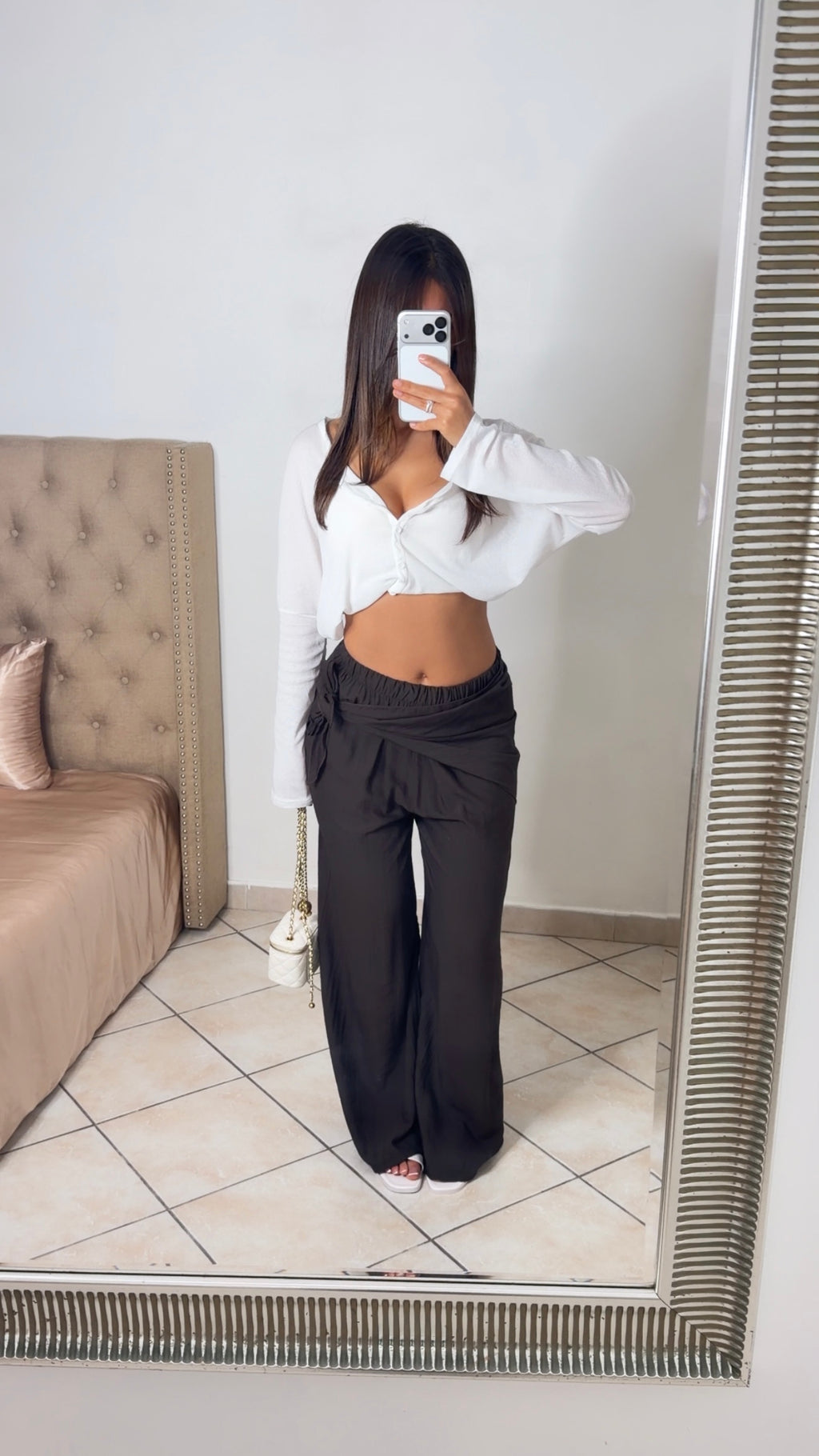 Pantalon ample à nouer [MARRON]