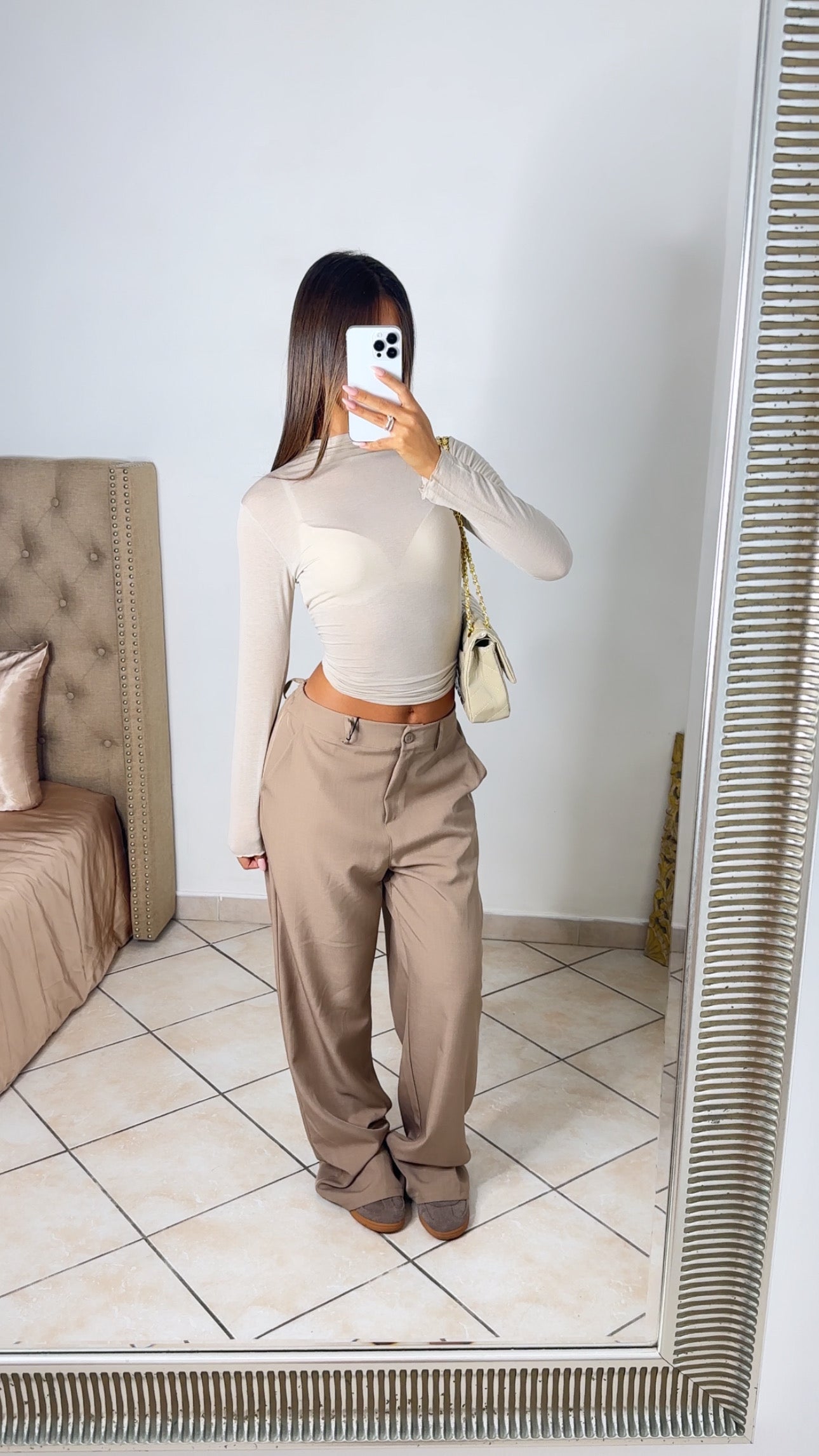 Top cachemire transparent à col montant [BEIGE] #79