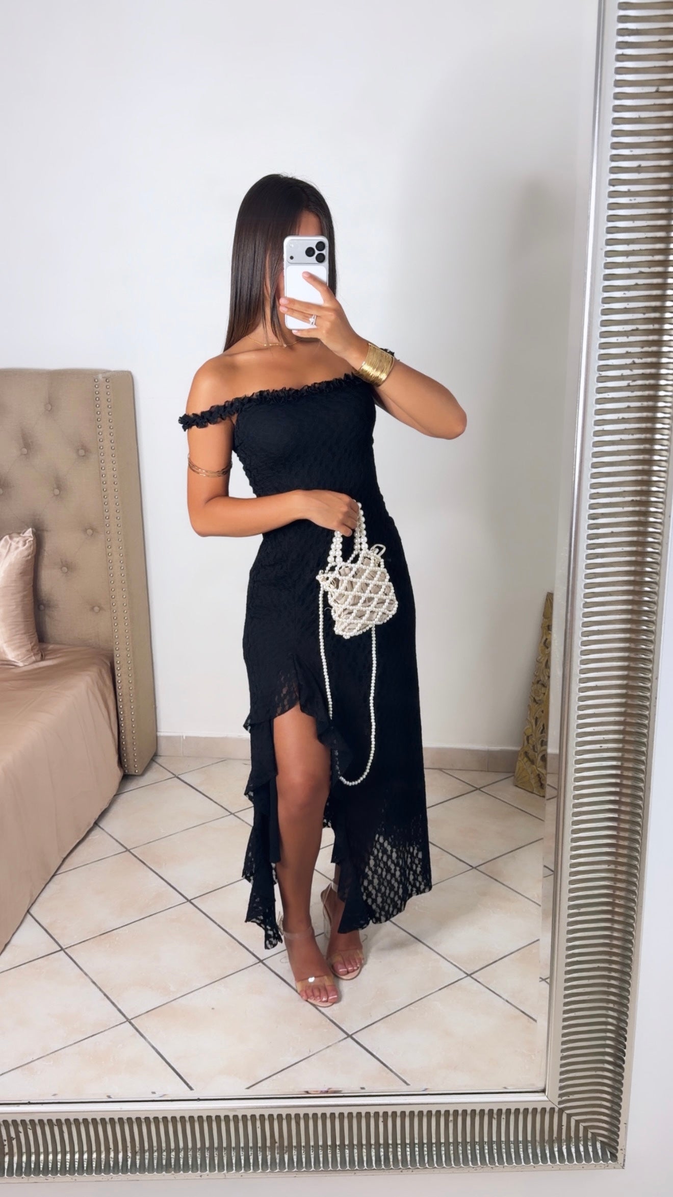 Robe à fentes en dentelle [NOIR]