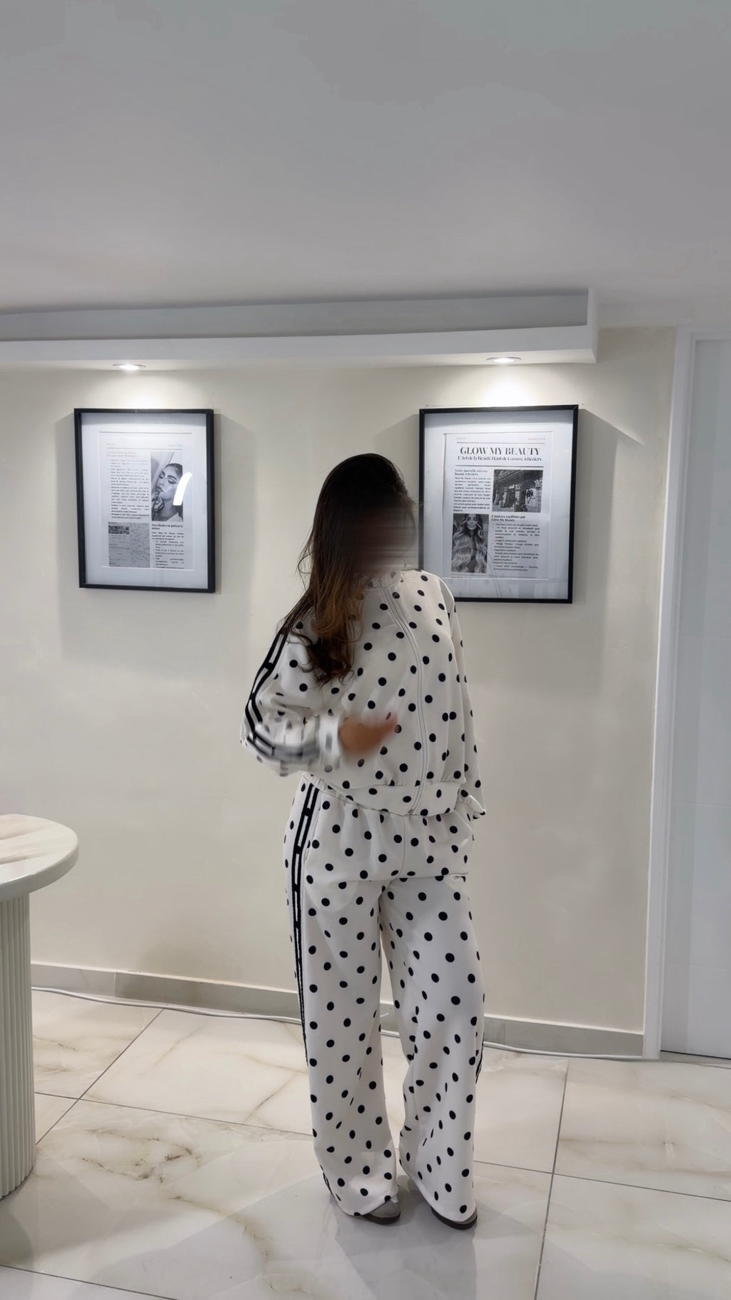 Ensemble de jogging à zip pois [BLANC]