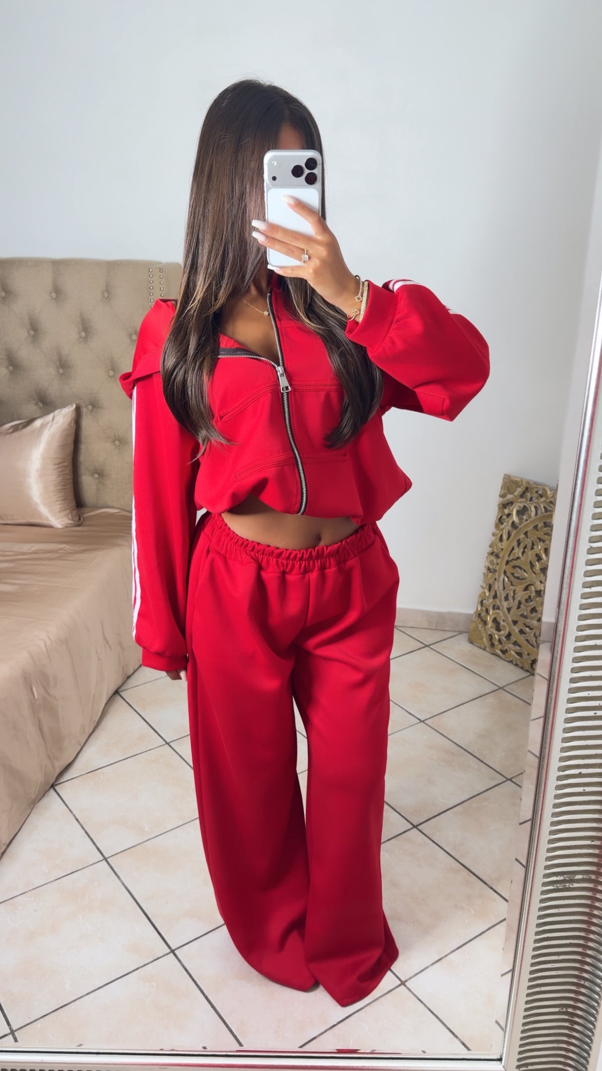 Ensemble sweat zippé détail asiatique et pantalon [ROUGE]