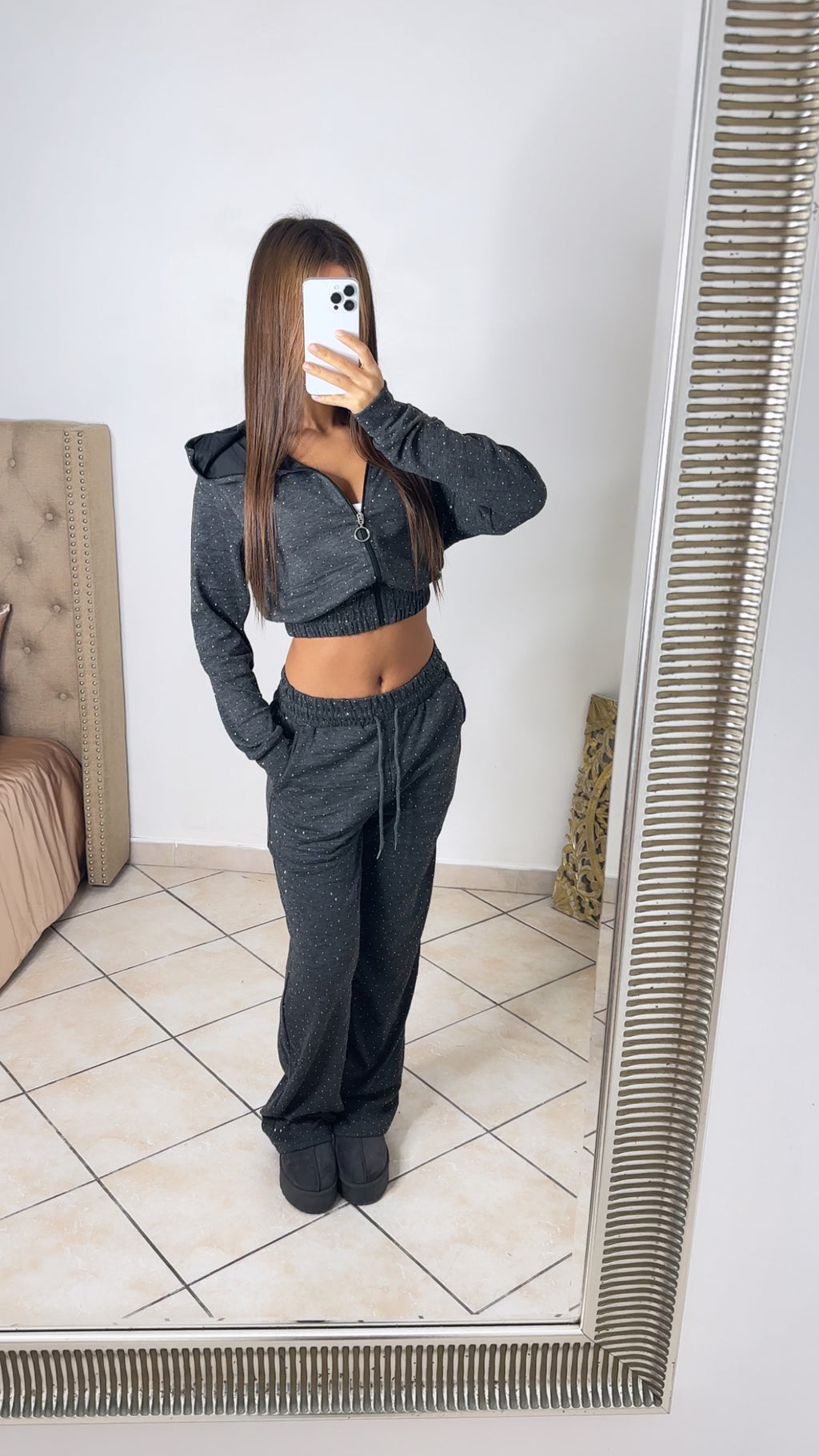 Ensemble jogging à strass [GRIS]