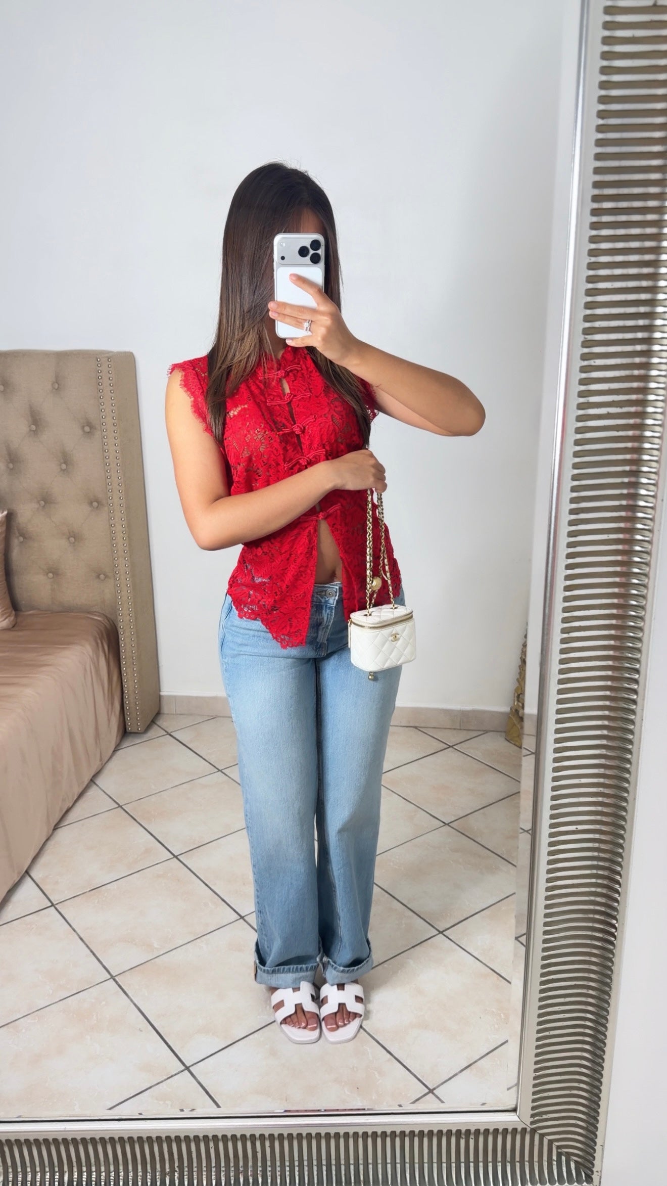 Top style Mao en dentelle transparent [ROUGE]