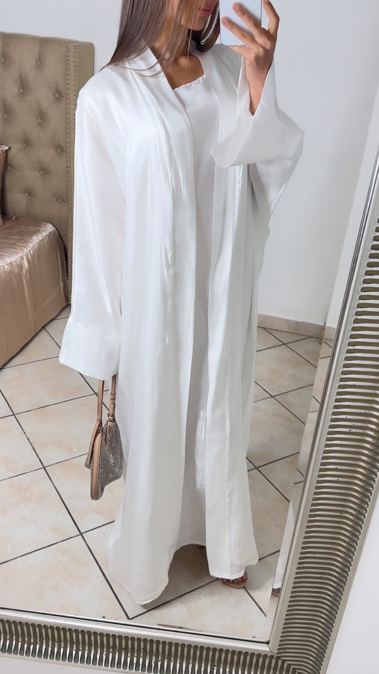 Ensemble sous robe + kimono satiné [BLANC]