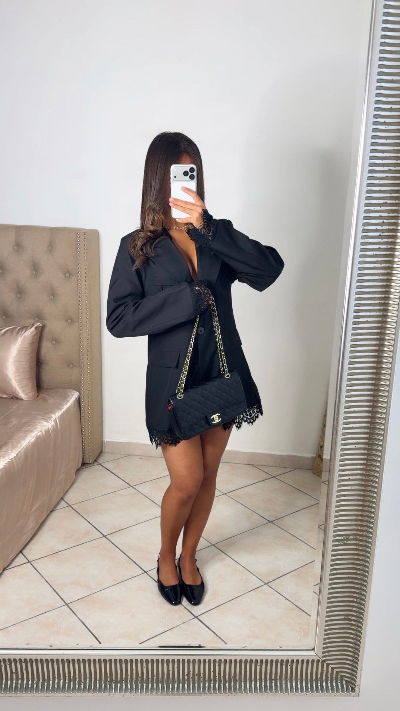Robe blazer détails dentelle [NOIR]