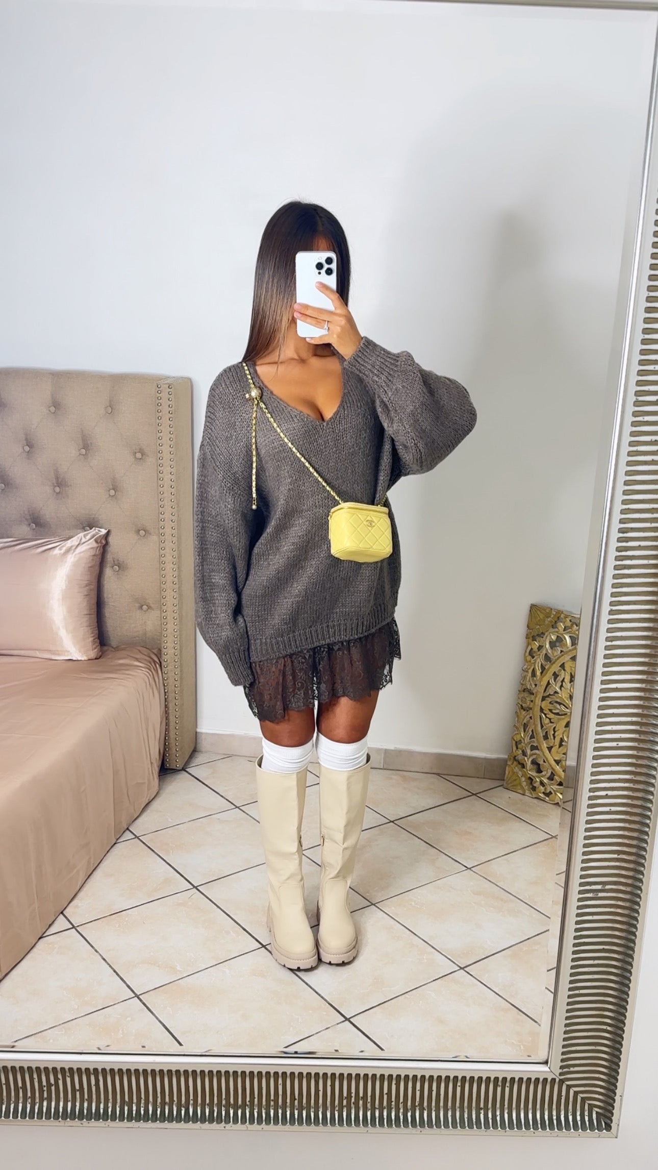 Robe pull en dentelle [TAUPE]