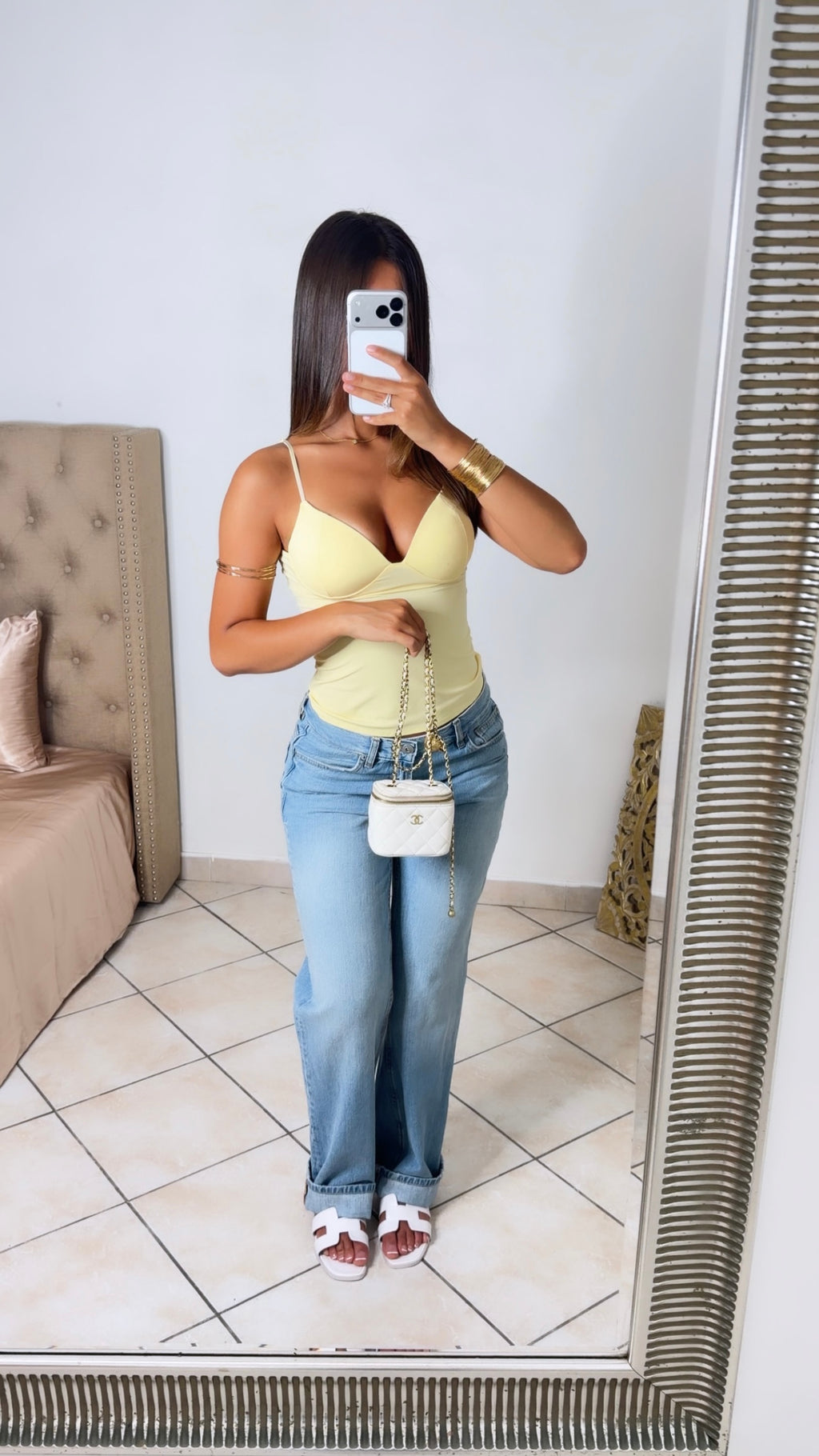 Top décolleté en V structuré [JAUNE]