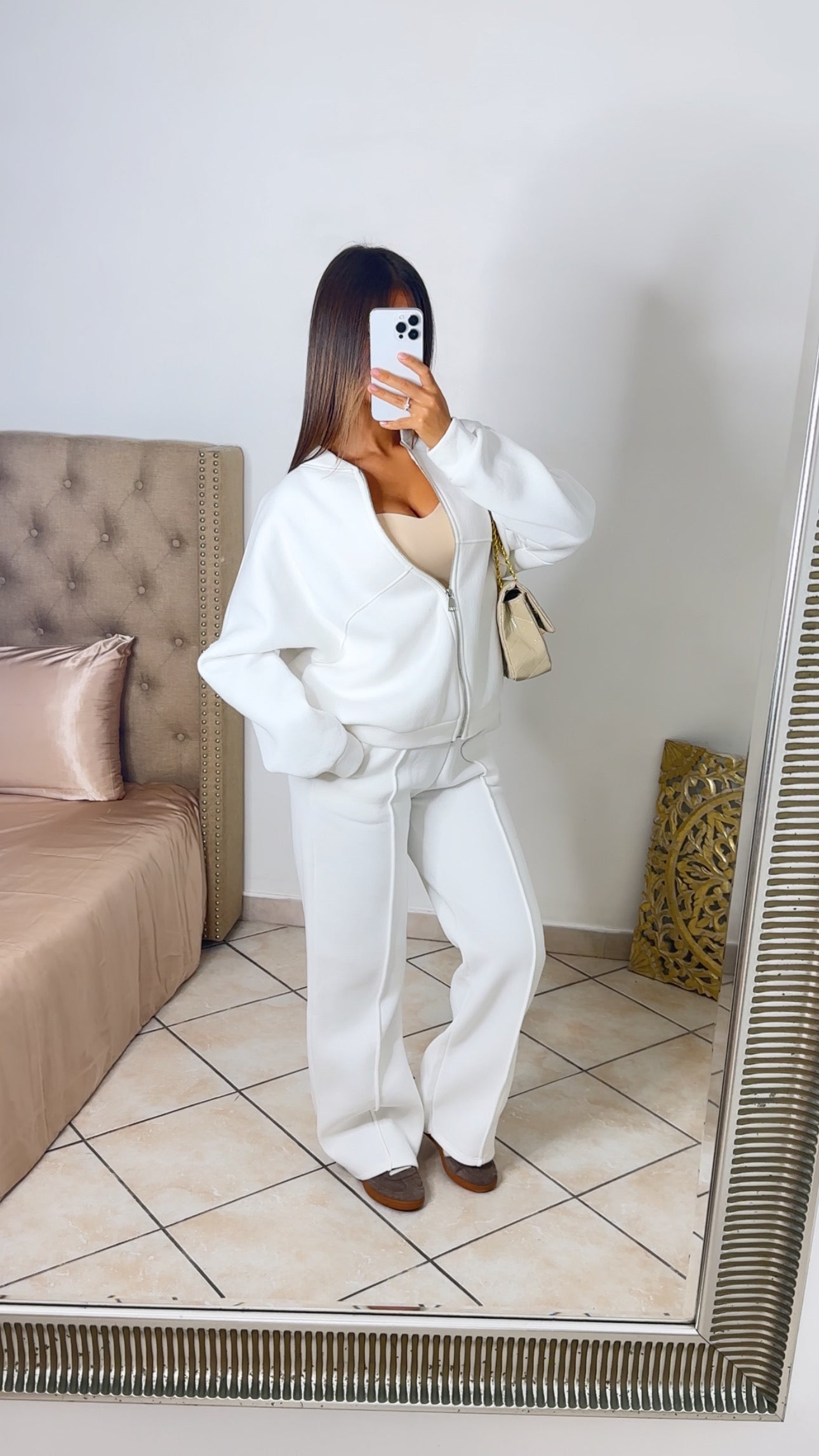 Ensemble veste à zip & pantalon jogging [BLANC]