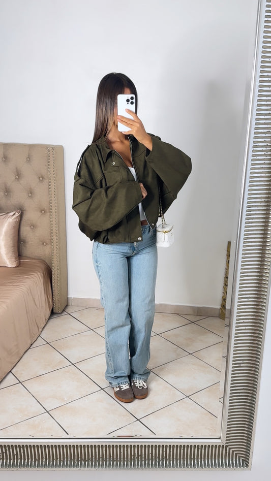 Veste bomber oversize en suédine [KAKI]