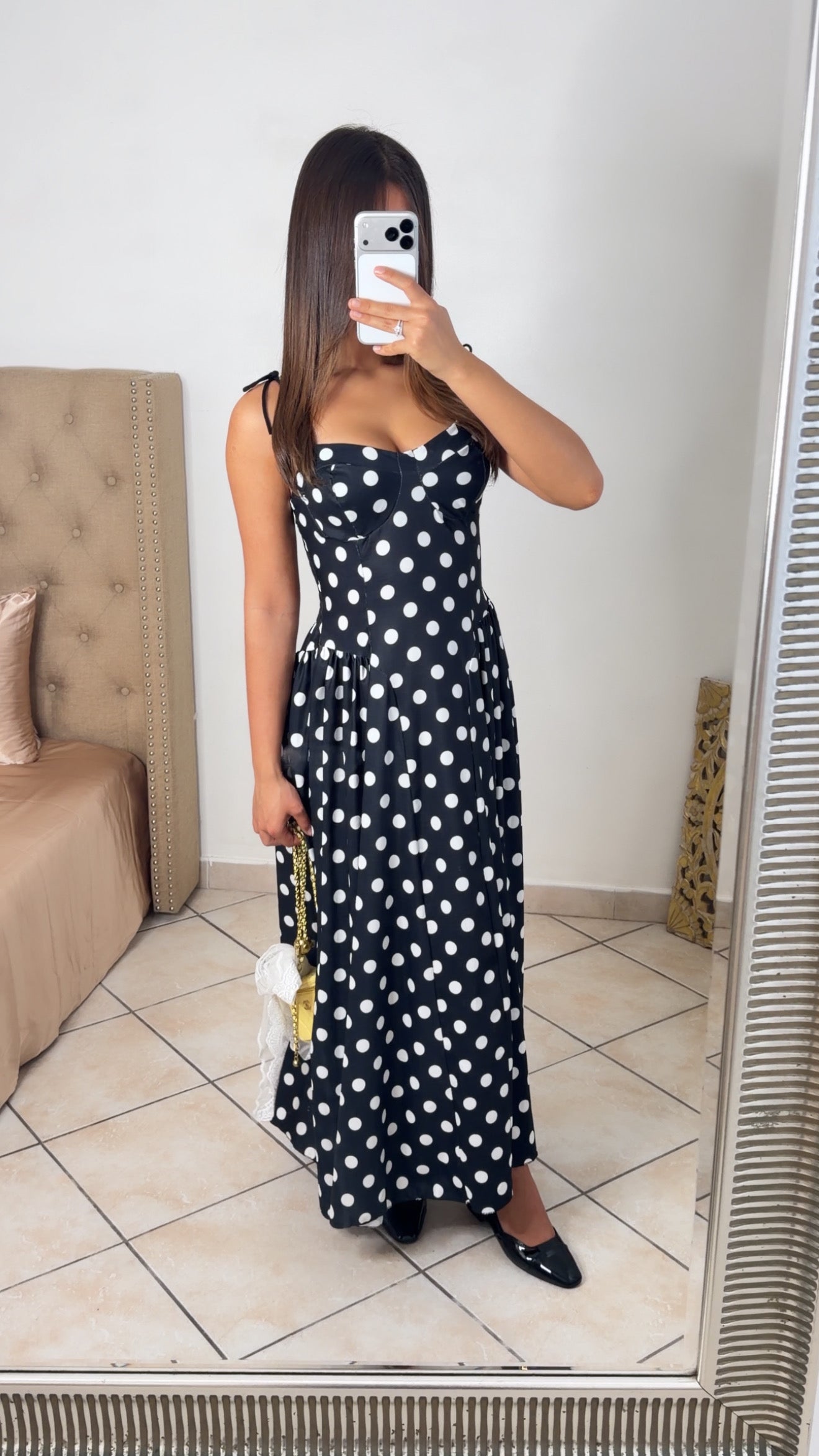 Robe longue évasée à pois [NOIR]