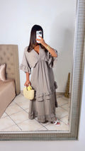 Robe longue à volants [TAUPE]