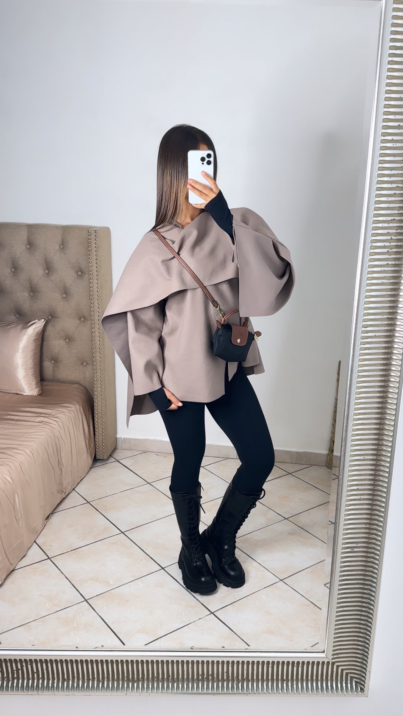 Veste écharpe façon cape [TAUPE]