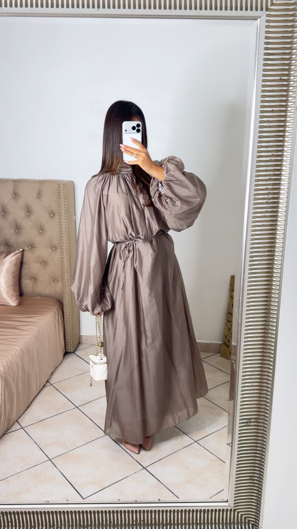 Robe longue manches bouffantes [TAUPE]