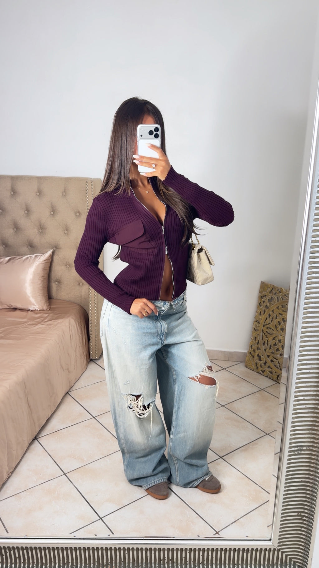 Gilet côtelé à zip [PRUNE]