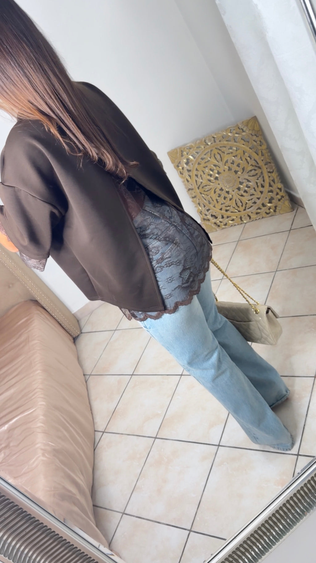T-shirt oversize dos en dentelle [MARRON]