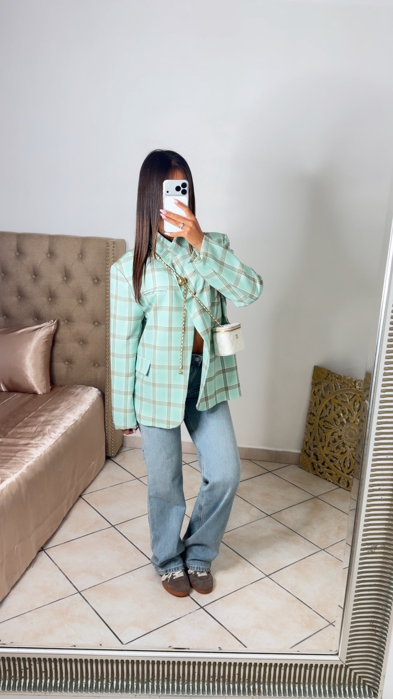 Blazer surdimensionné à carreaux [MENTHE]