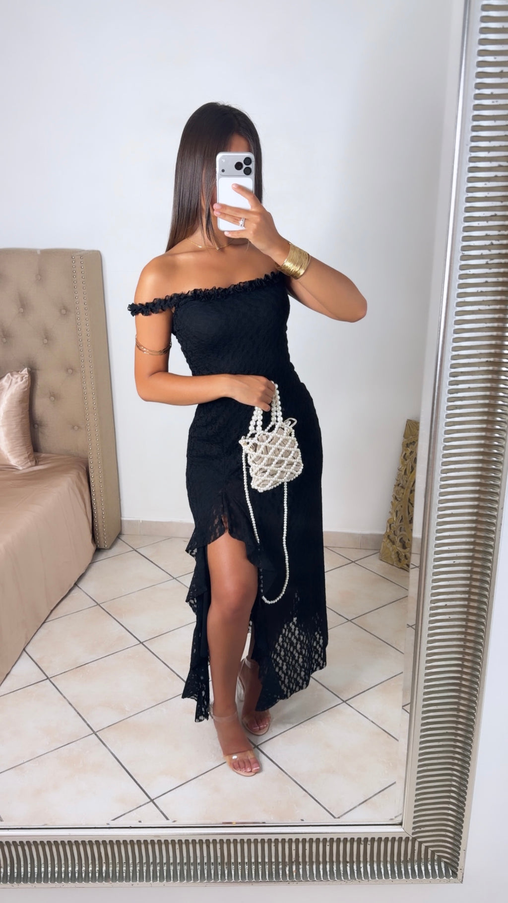 Robe à fentes en dentelle [NOIR]