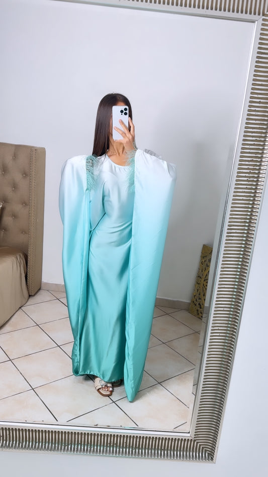 Robe satinée à plume [TURQUOISE]