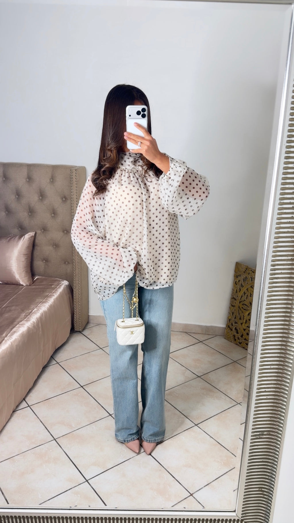 Blouse transparente à pois [CREME]
