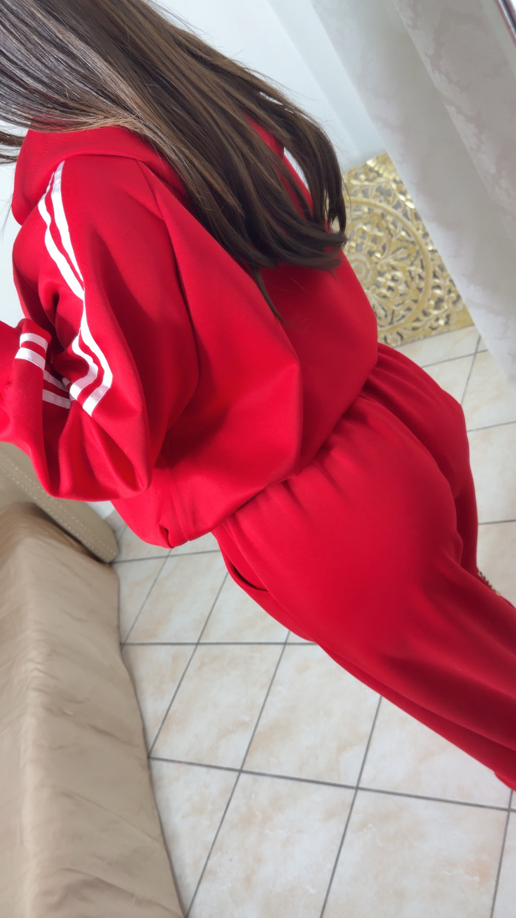 Ensemble sweat zippé détail asiatique et pantalon [ROUGE]