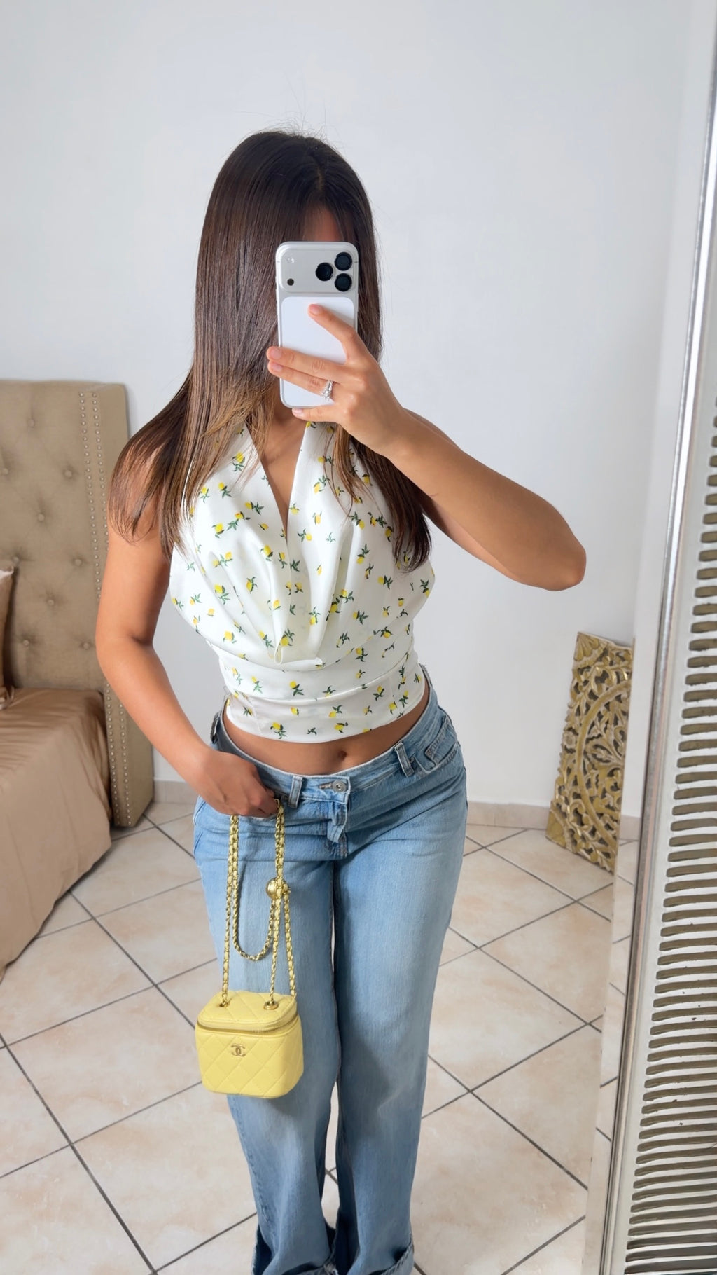 Top satiné à motifs citron [BLANC]