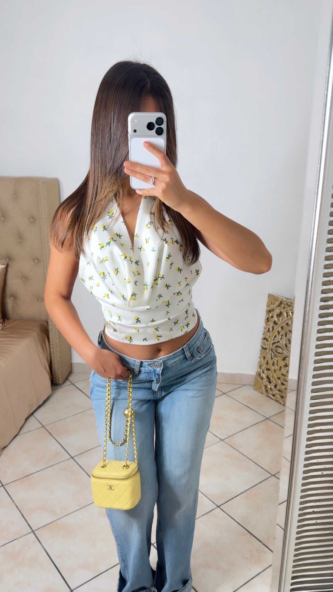 Top satiné à motifs citron [BLANC]