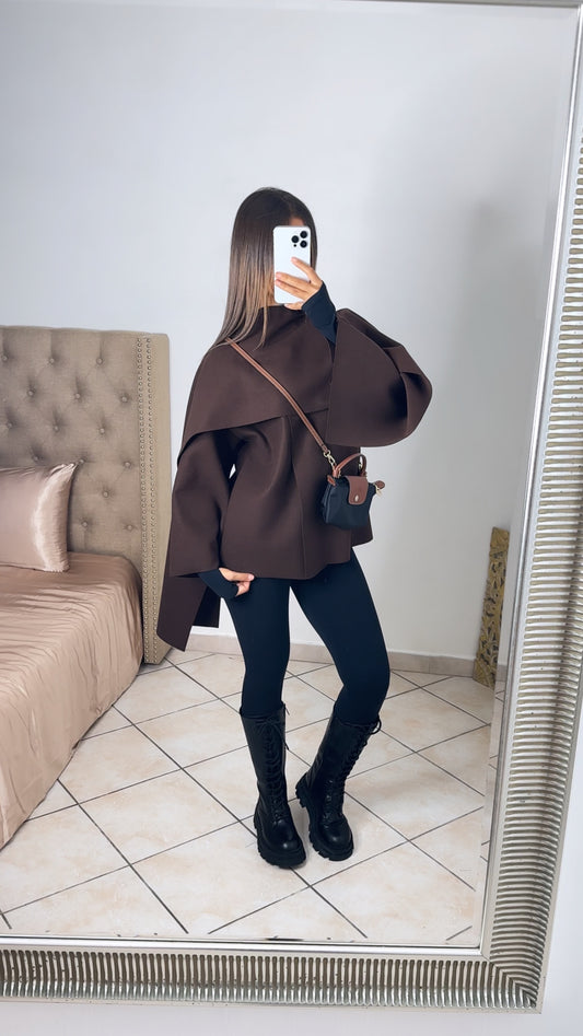 Veste écharpe façon cape [MARRON]