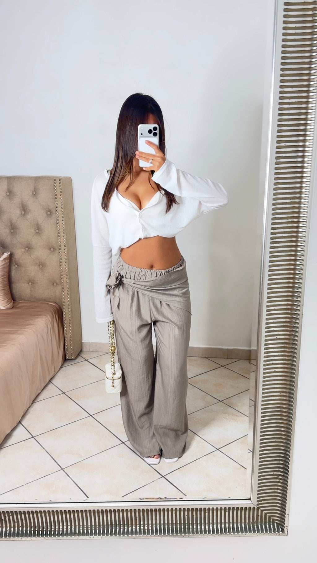 Pantalon ample à nouer [TAUPE]
