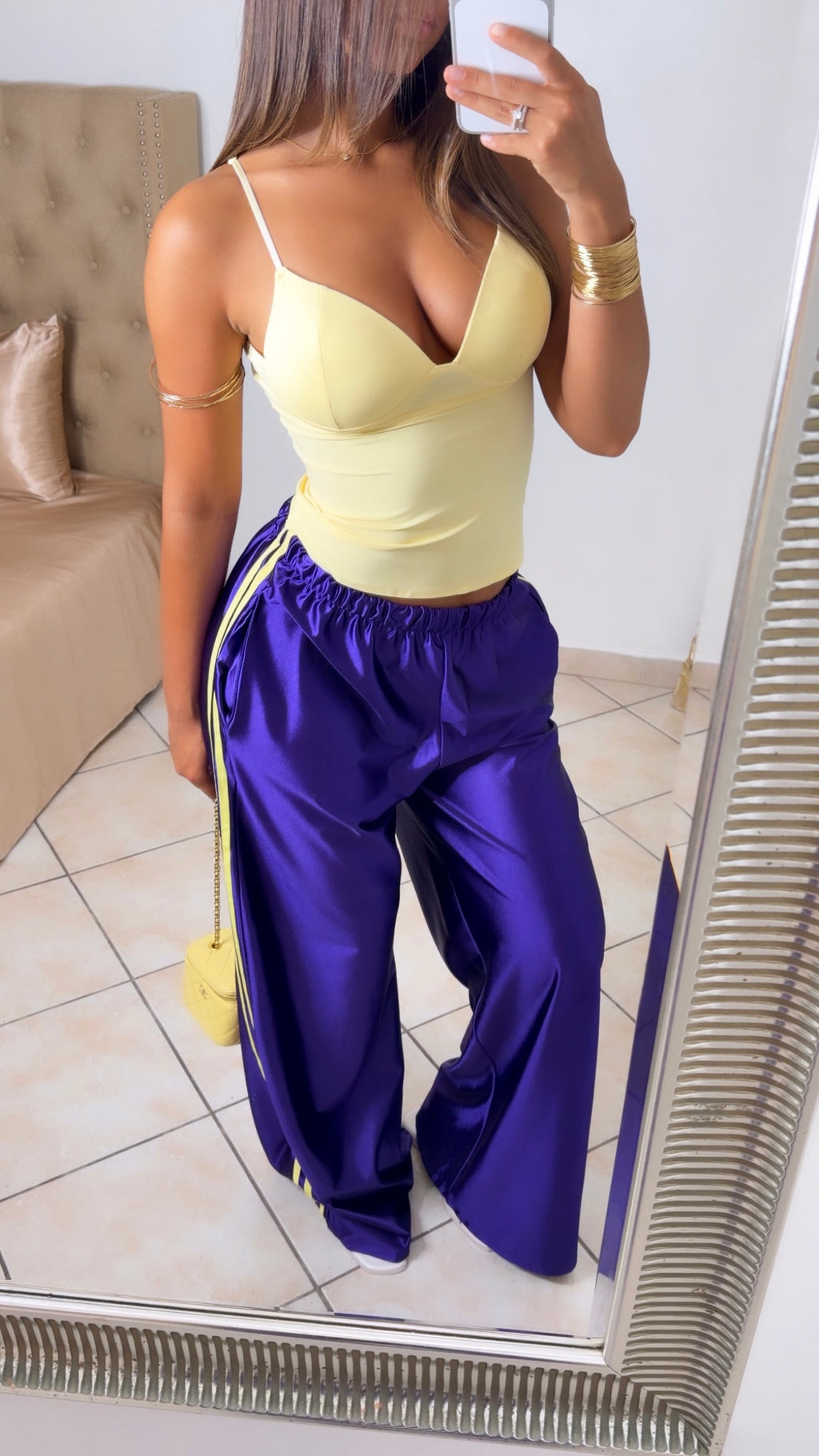 Pantalon satiné à bandes [VIOLET]