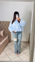 Blouse bouffante à nouer au dos [BLEU]