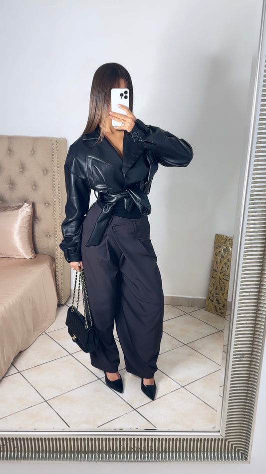 Pantalon croisé ballon [MARRON]