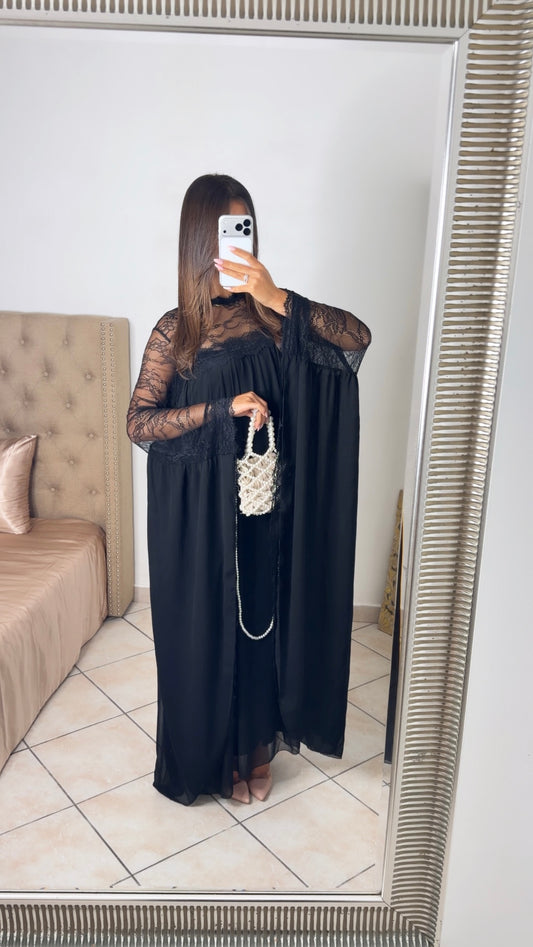 Robe longue à dentelle [NOIR]