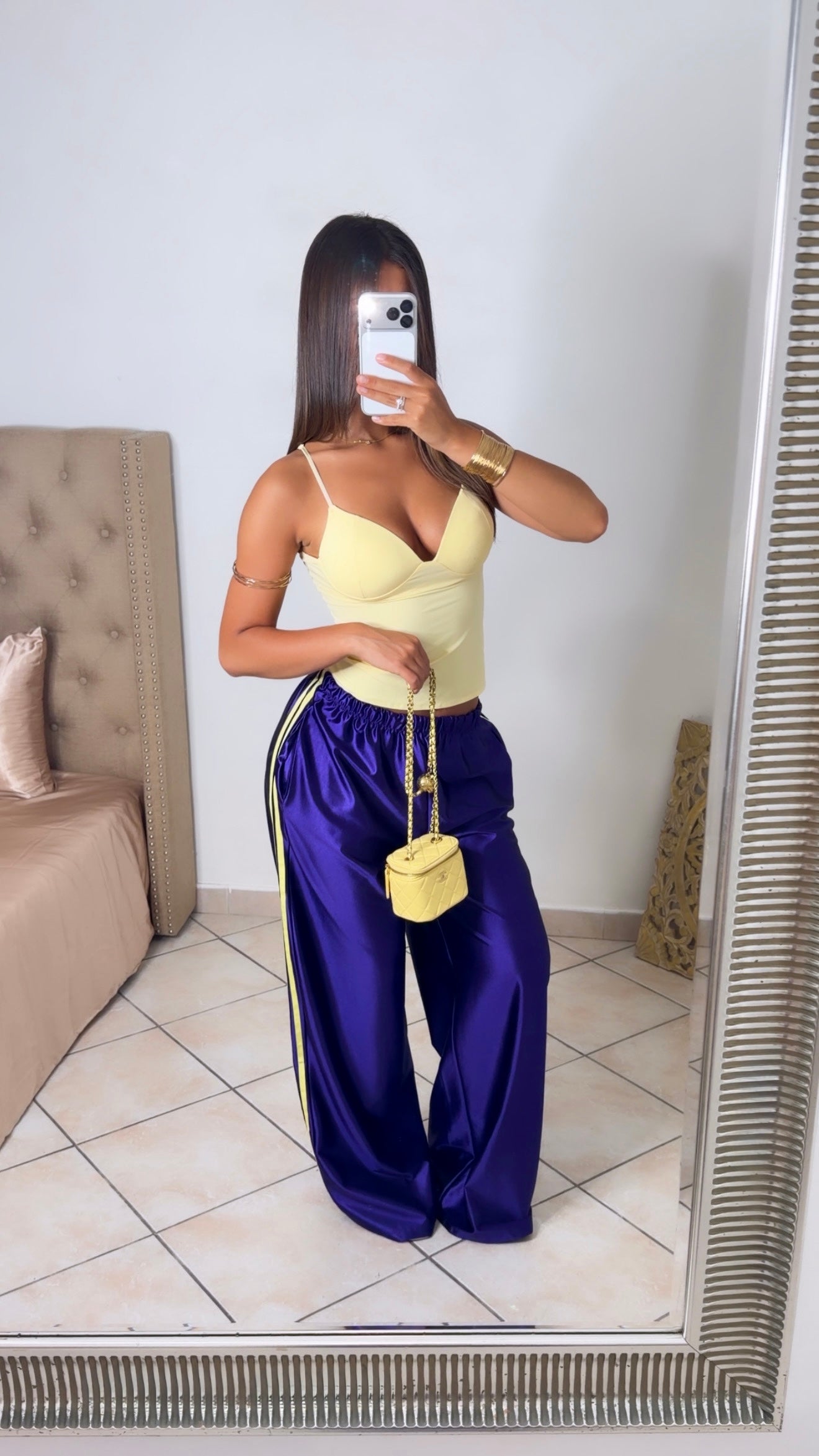 Pantalon satiné à bandes [VIOLET]