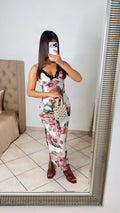 Robe longue satinée fleuris [BLANC]