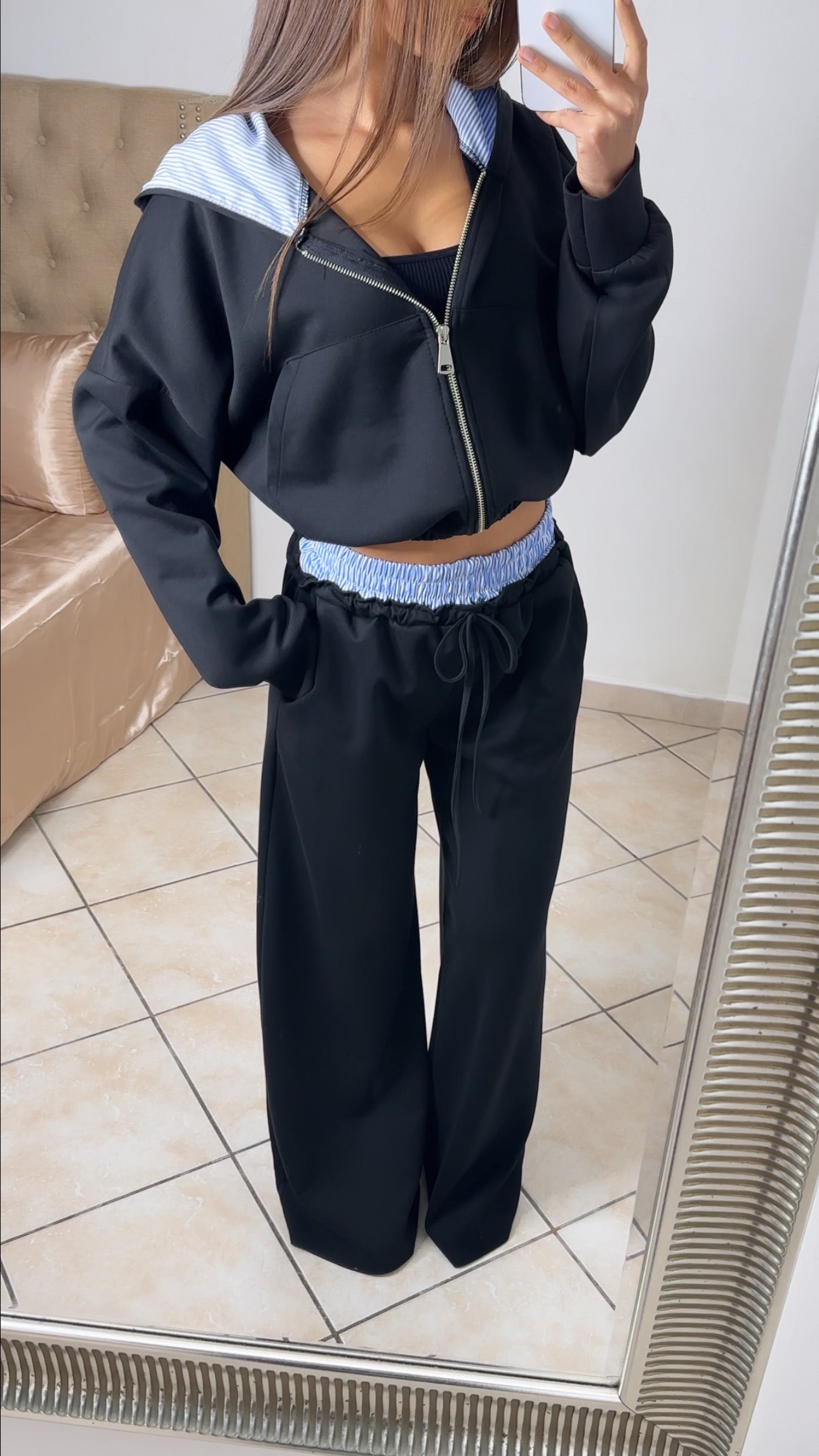 Ensemble jogging à doublure RAYÉ [NOIR]