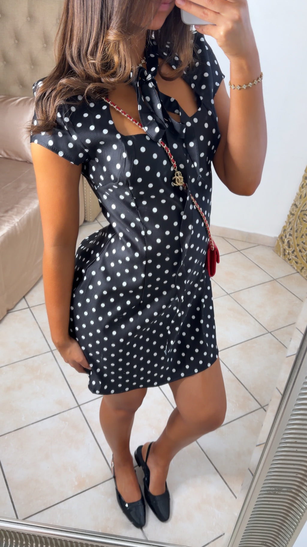 Robe courte à nouer pois [NOIR]