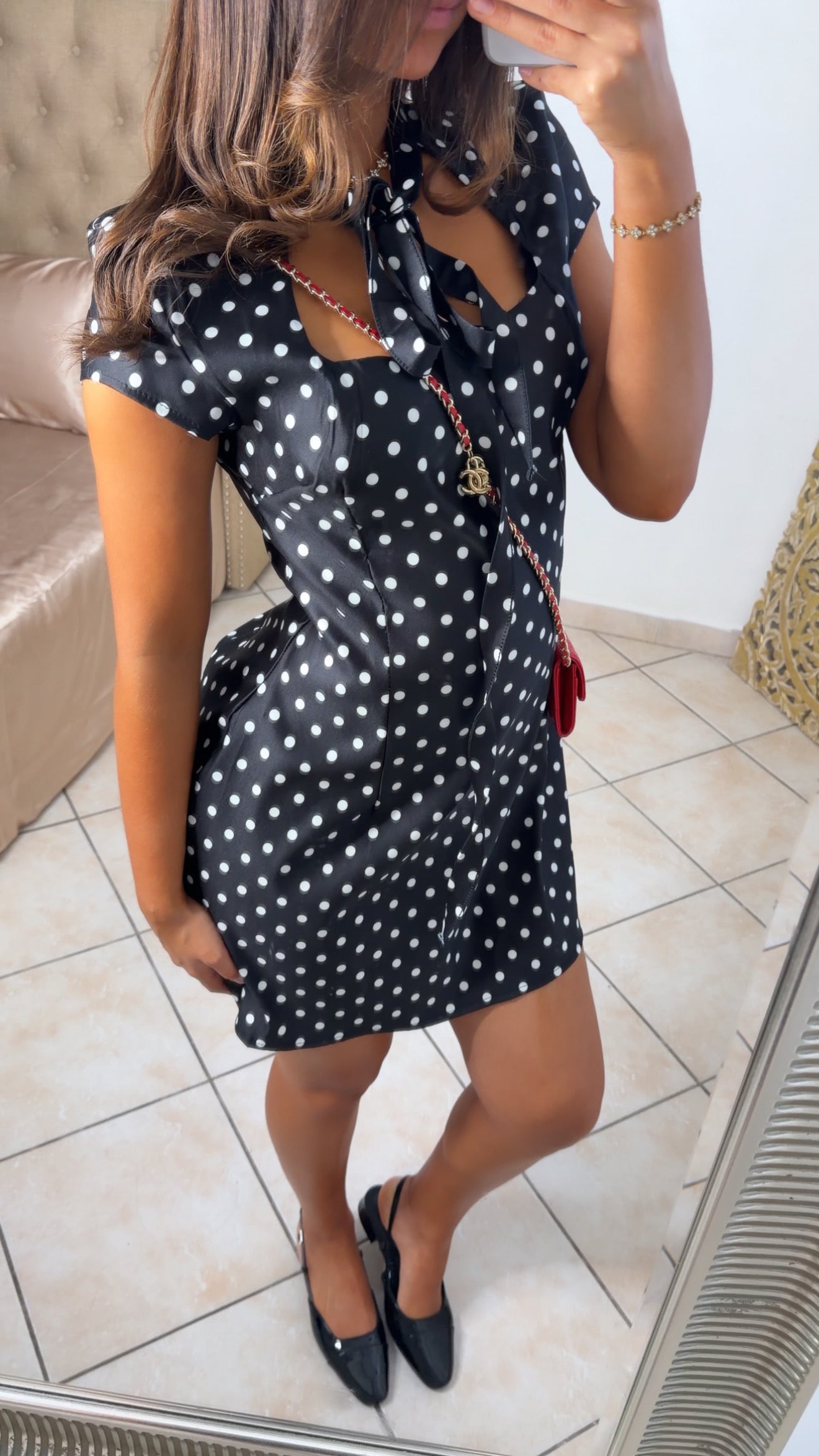 Robe courte à nouer pois [NOIR]