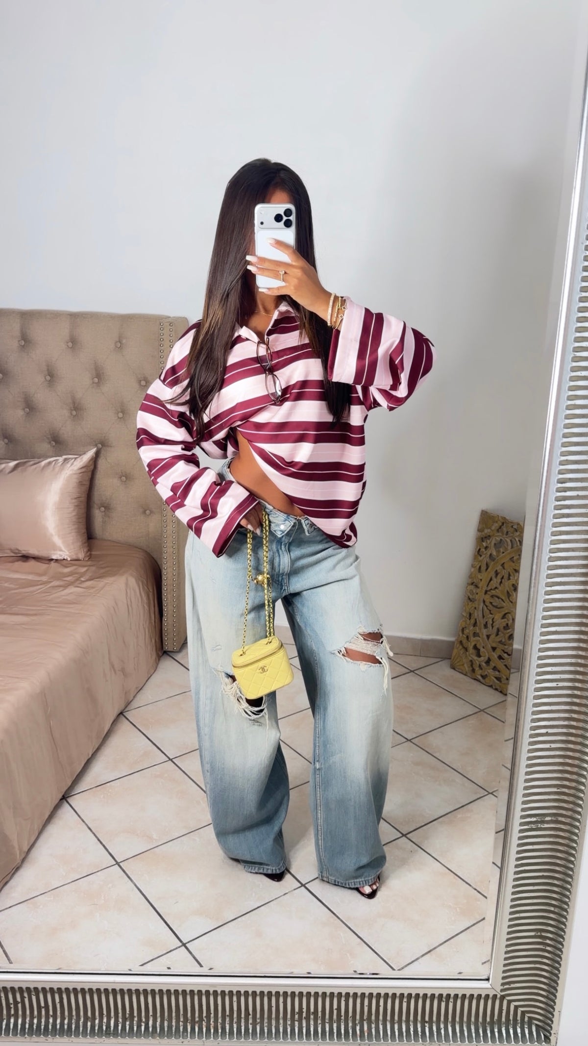 Pull oversize façon polo à rayures [PRUNE]
