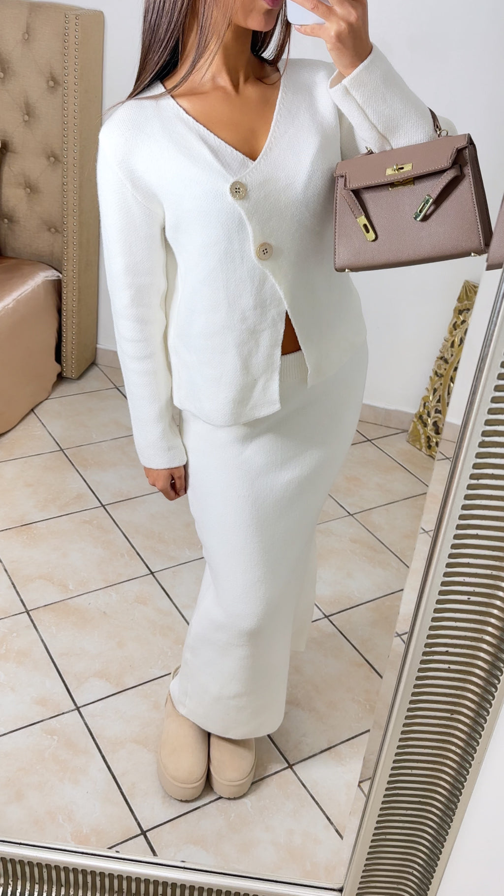 Ensemble jupe CLASSY en maille [BLANC]