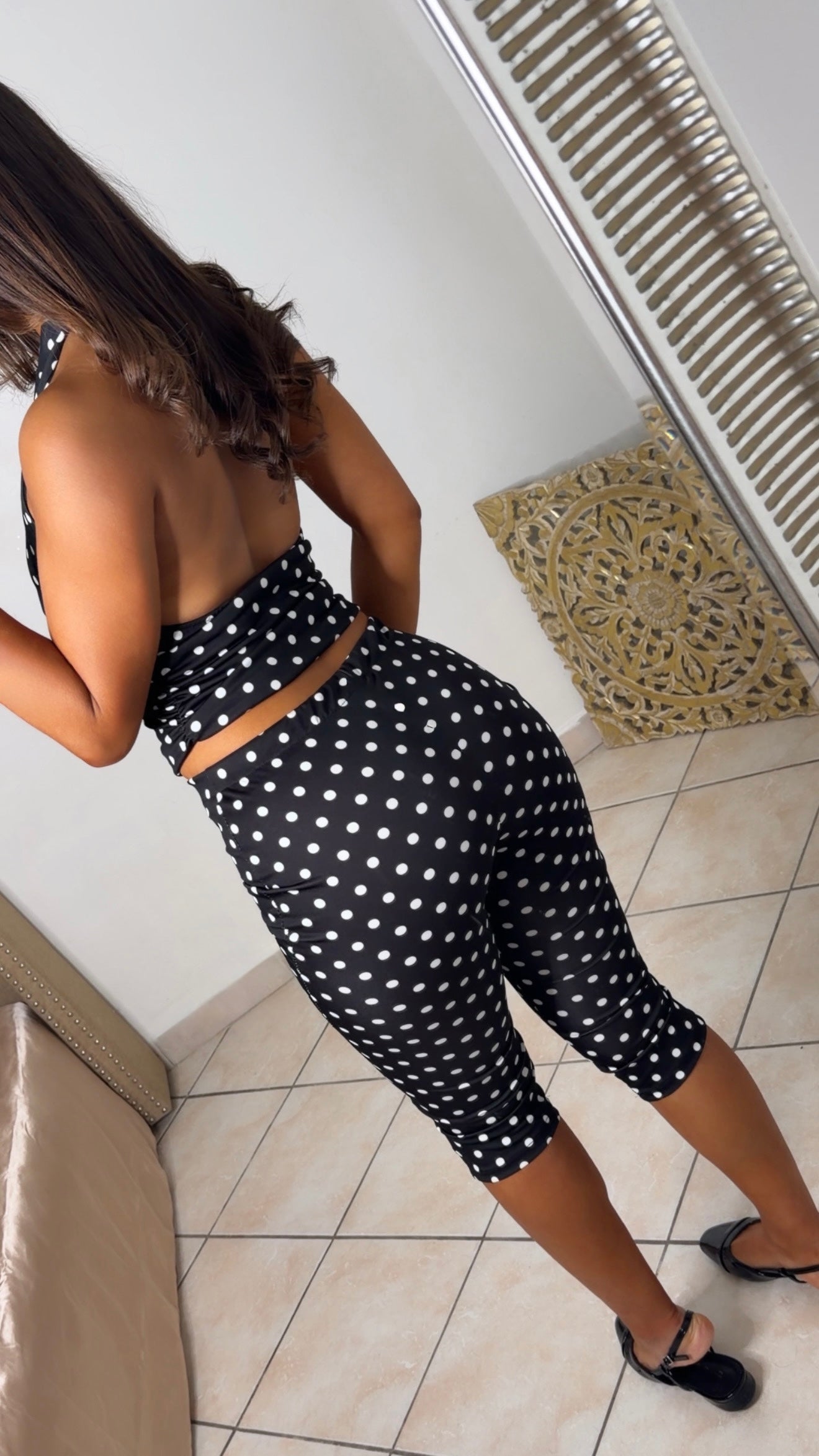 Ensemble top & legging capri à pois [NOIR]
