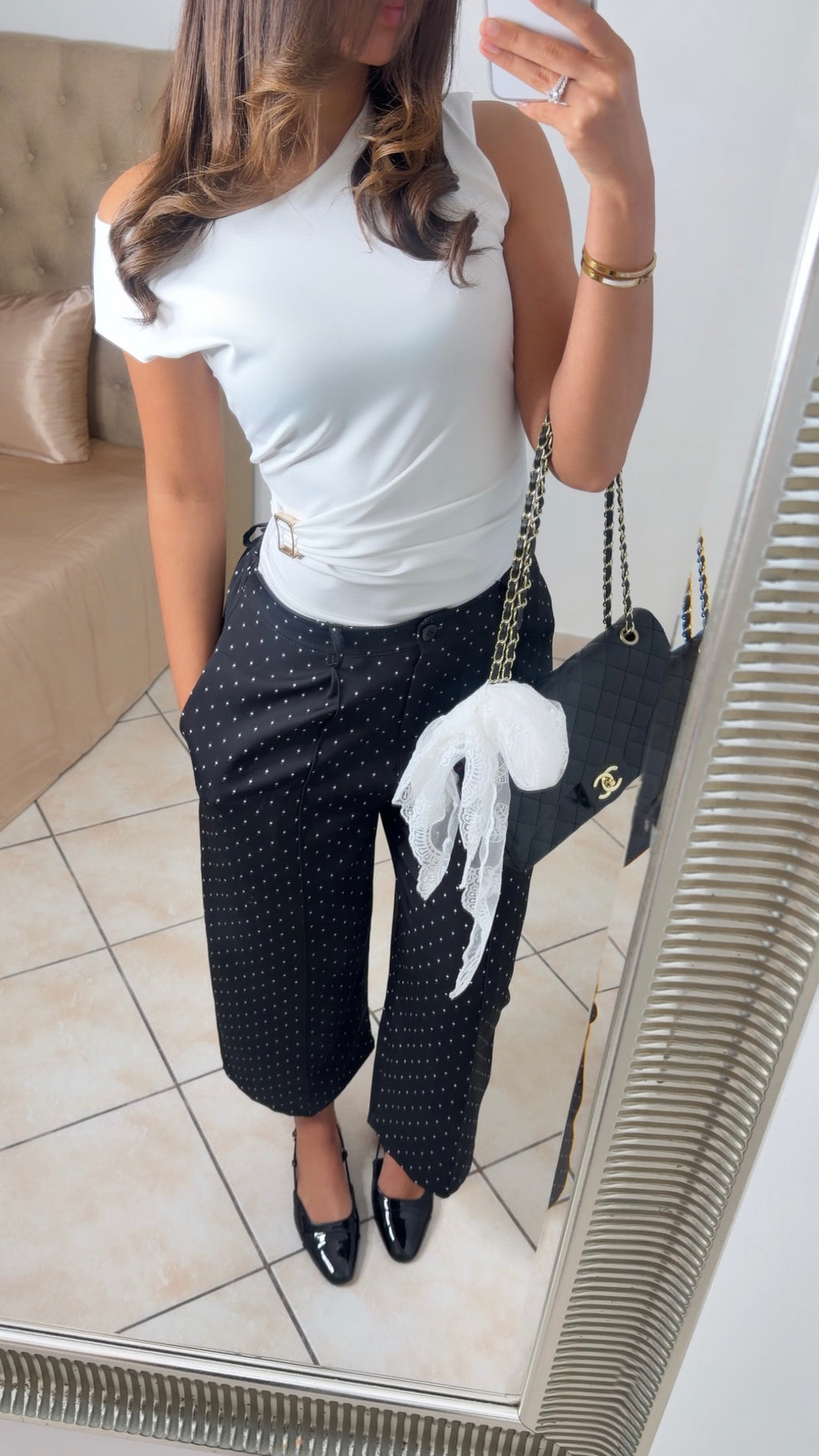 Pantalon cropped à pois [NOIR]