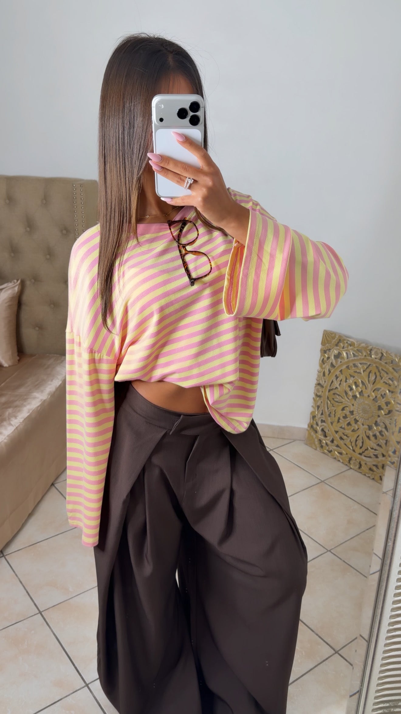 Pull oversize rayé [ROSE]